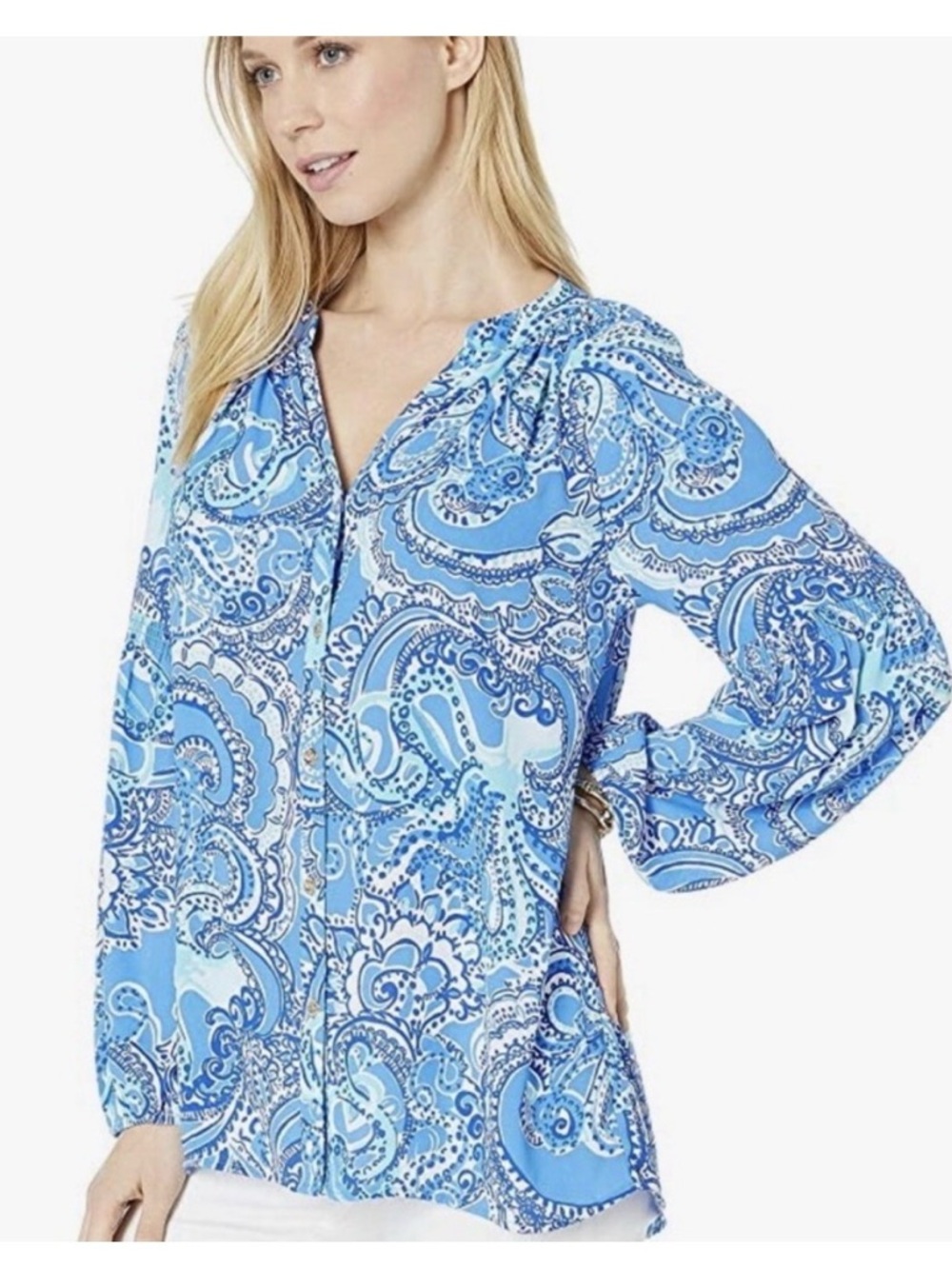 LILLY PULITZER Anela Top LEGGA SEA Coastal Blue size medium
